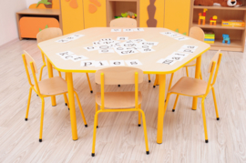 Zeshoekige Quint-tafel 128 cm  40-58cm hoogte verstelbaar geel