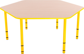 Zeshoekige Quint-tafel 128 cm  40-58cm hoogte verstelbaar geel