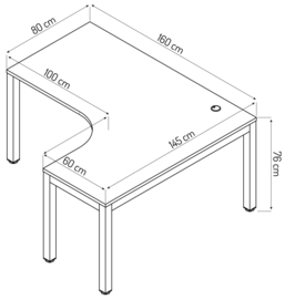 Kvadra hoek bureau tafel 160 cm. links