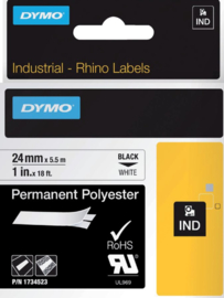 Labeltape Dymo Rhino 1734523 polyester 24mmx5.5m zwart op wit