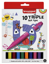 Viltstift Bruynzeel Kids  driekantig - 10 stuks assorti