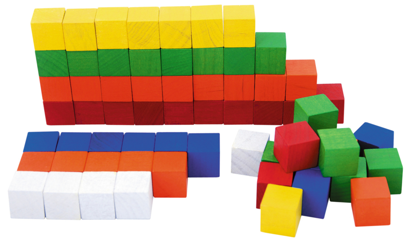 Houten kubus blokken gekleurd Schrijven, rekenen en wetenschap/ontdekken | Cats-educatief | Leverancier educatief materiaal en meubilair