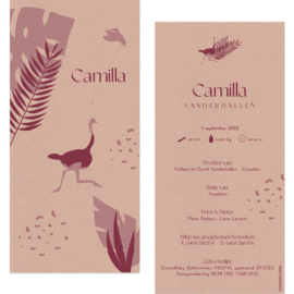 Struisvogel - eco papier |  geboortekaartje Camilla