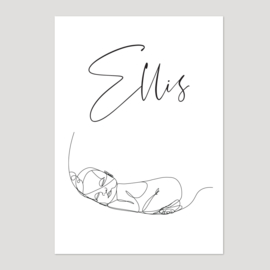 Lijntekening geboortekaartje ELLIS
