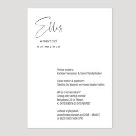 Lijntekening geboortekaartje ELLIS