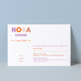 Geboortekaartje Nora  |  typografisch
