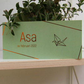 Geboortekaartje Asa  |  origami kraanvogel
