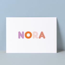 Gekleurde letters geboortekaartje NORA