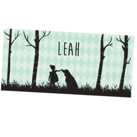 Silhouette meisje met hond geboortekaartje LEAH