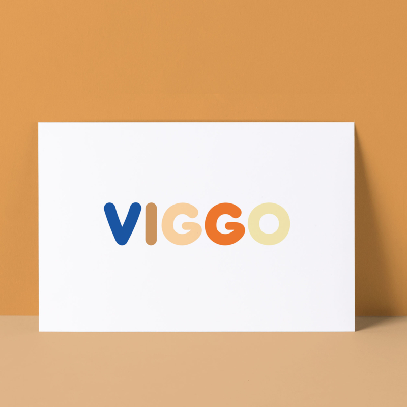 Gekleurde letters geboortekaartje VIGGO
