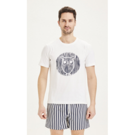 Knowledge Cotton Apparel - Alder Outline Owl Tee - Bright White