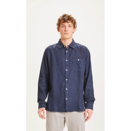 Knowledge Cotton Apparel - Larch LS Linen Shirt Total Eclipse