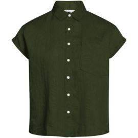 Knowledge Cotton Apparel - Aster Fold Up Short Sleeve Linen Shirt Forrest Night