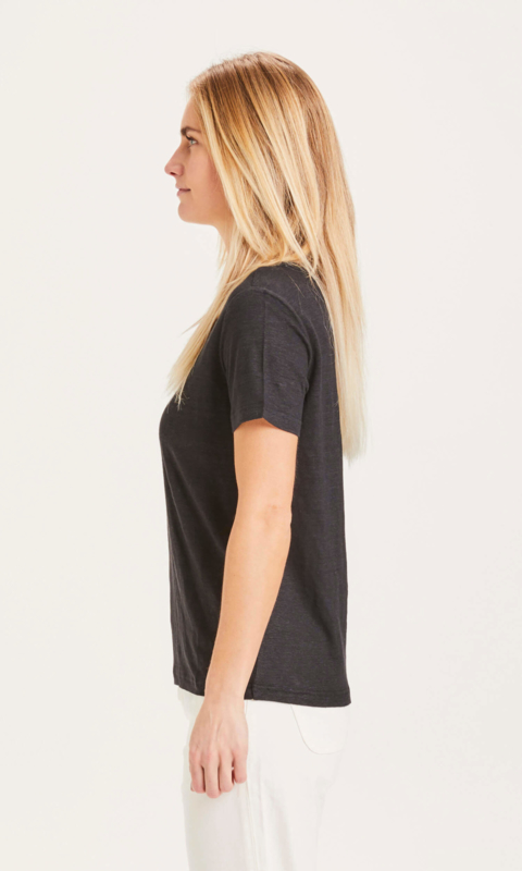Knowledge Cotton Apparel - Holly Reg Linen Tee Total Eclipse