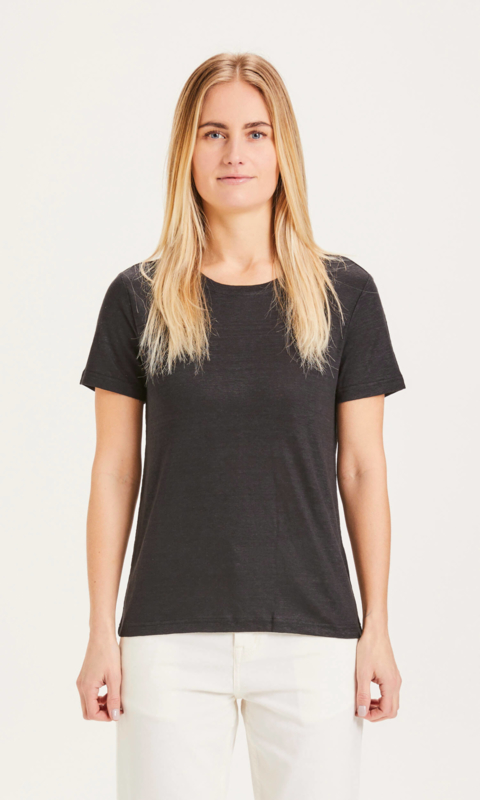 Knowledge Cotton Apparel - Holly Reg Linen Tee Forrest Night