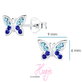 zilveren oorknopjes vlinder magic blue crystals