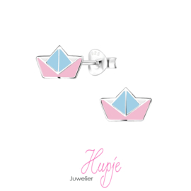 zilveren oorbellen bootje roze blauw