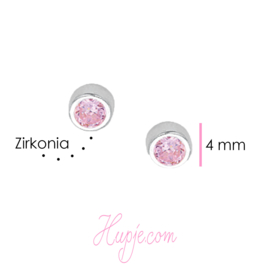 Silberne Ohrringe rosa Zirkonia rund