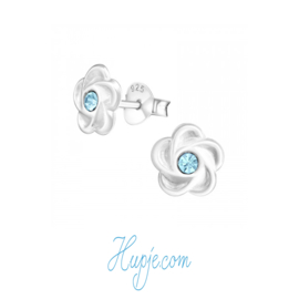Silberne Ohrringe Blüte blauer Kristall