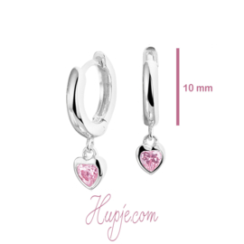 Silberne Ohrringe Kreolen mit rosa Zirkonia Herzen