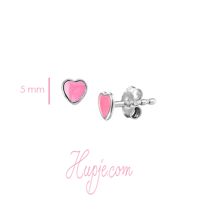 zilveren oorbellen hartje roze emaille