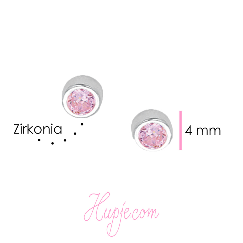 zilveren oorbellen roze Zirkonia rond