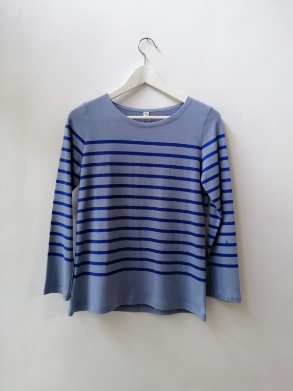 Bretonse truitje / T-shirt (licht blauw - koningsblauwe streep)