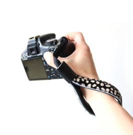 Leren camera polsband | cheetah zwart wit