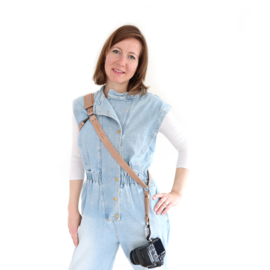 Leren camera sling  | beige - plantaardig gelooid