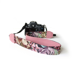Leren camerariem | vintage borduur look bloemen