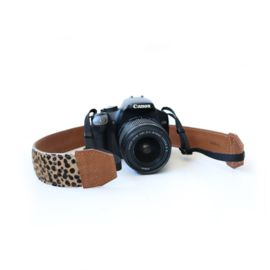 Leren camerariem - Cheetah cognac