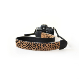 Leren camerariem Cheetah - zwart