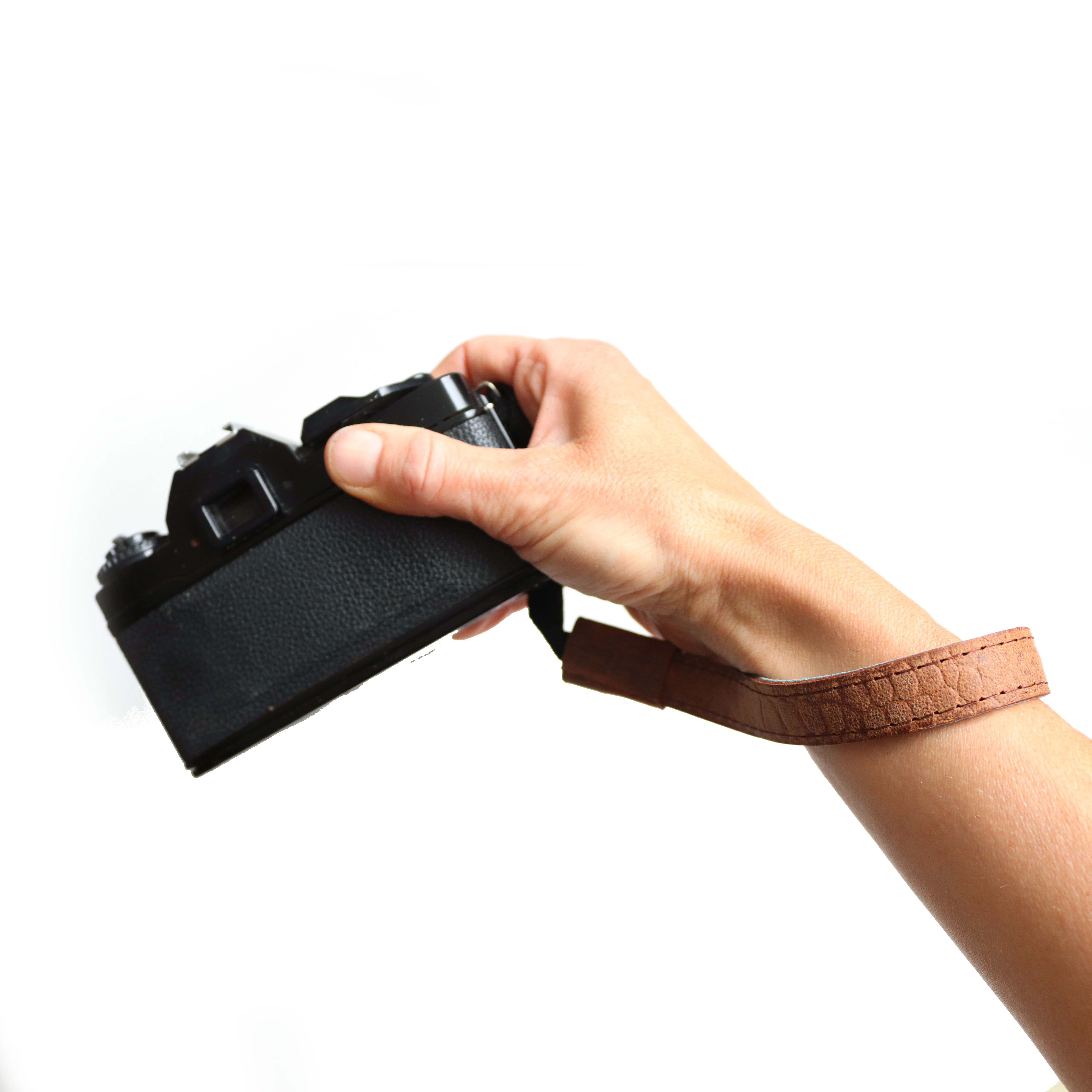 Leren camera polsband smal