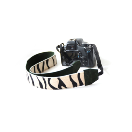 Leren camerariem - zebra  |  nubuck donkergroen