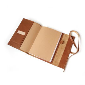 Lederen agenda/notitieboek hoes A5 | cognac met flap