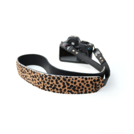 Leren camerariem | anchor links | zwart cheetah