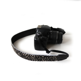 Leren camerariem - cheetah zwart wit  | zwart