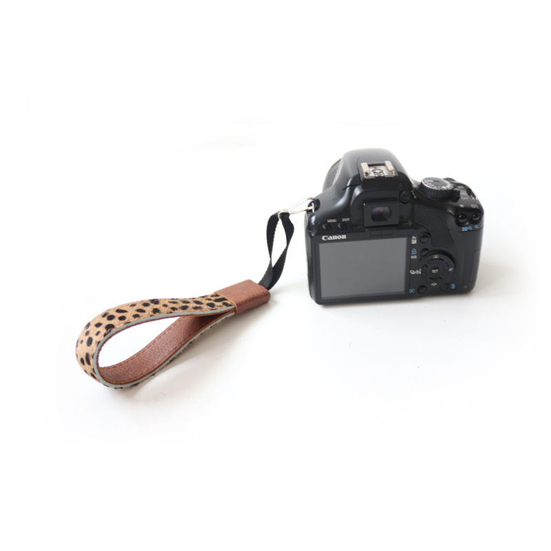 Leren camera polsband - cognac | cheetah bruin