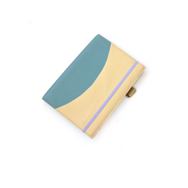 Lederen agenda/notitieboek hoes A5  | color block - blauw