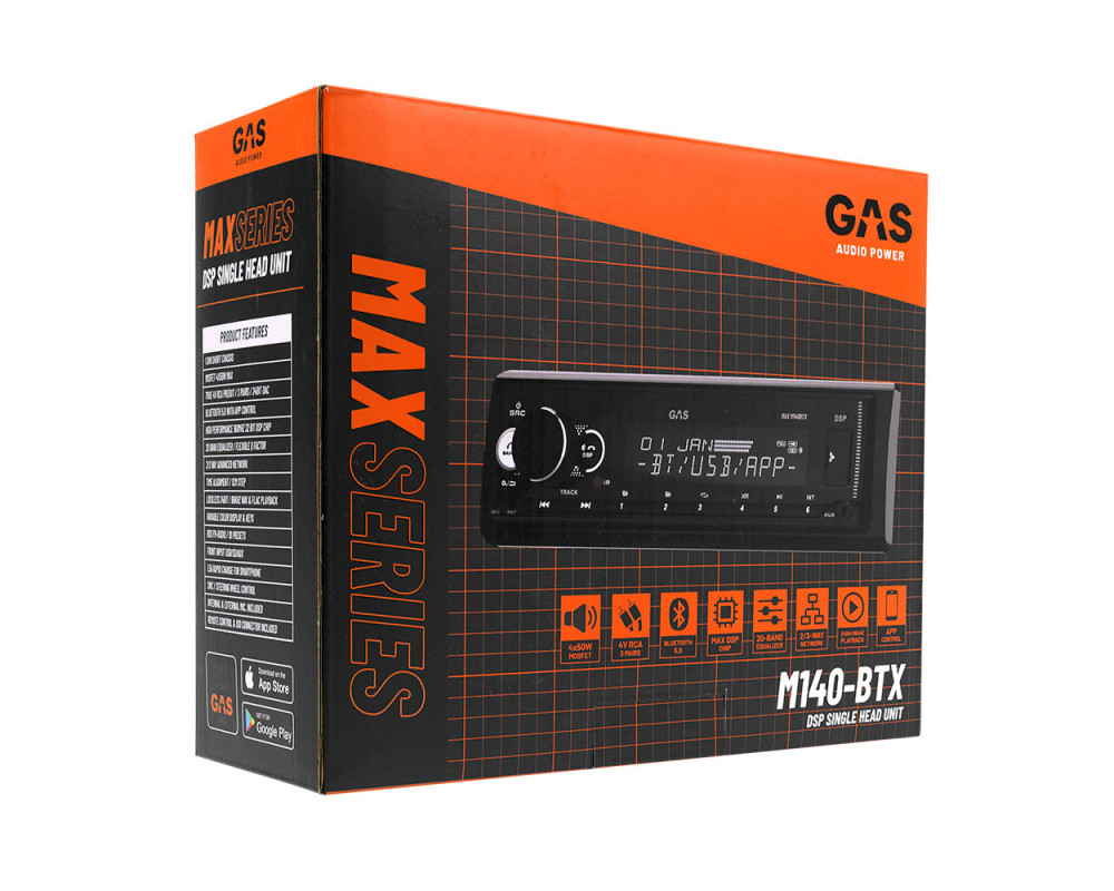 GAS MAX 1DIN BT, AUX, USB, APP, DSP, RDS