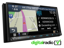KENWOOD 7.0" WVGA AV-RECEIVER/NAVIGATIE SYSTEEM MET SMARTPHONE BEDIENING & INGEBOUWDE DAB RADIO.