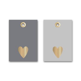 Cadeaulabels | Gouden hartje | Grijs | 2 stuks | Sale-variant