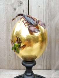 Glass Dome with 24ct Gold plated Ostrich Egg Guarded by 2 Scorpions NoV4