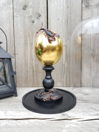 Glass Dome with 24ct Gold plated Ostrich Egg Guarded by 2 Scorpions NoV4