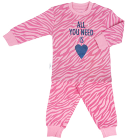 Frogs en Dogs - All You Need - meisjes -pyjama - roze/fuchsia - zebra - pailletten hart