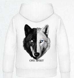 Hoodie - Lone Wolf   -  "Two worlds, one soul." -  voor en achter print - Minifashion designs - meerdere kleuren beschikbaar