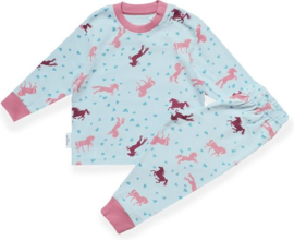 Frogs and dogs  - Horse/ paarden - all over print  - kleuter-kinder - meisjes - pyjama - blauw