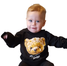 Longsleeve met cappuchon - knuffelzacht - 100% katoen - kinder - hip en uniek ! met beer - navy