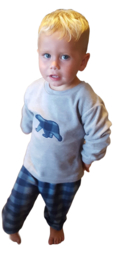 Pyjama - peuter/kleuter/kinder - zachte coral fleece - jongens - marineblauw - ruitprint - met print ijsbeer