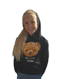 Longsleeve met cappuchon - knuffelzacht - 100% katoen - kinder - hip en uniek ! met beer - navy